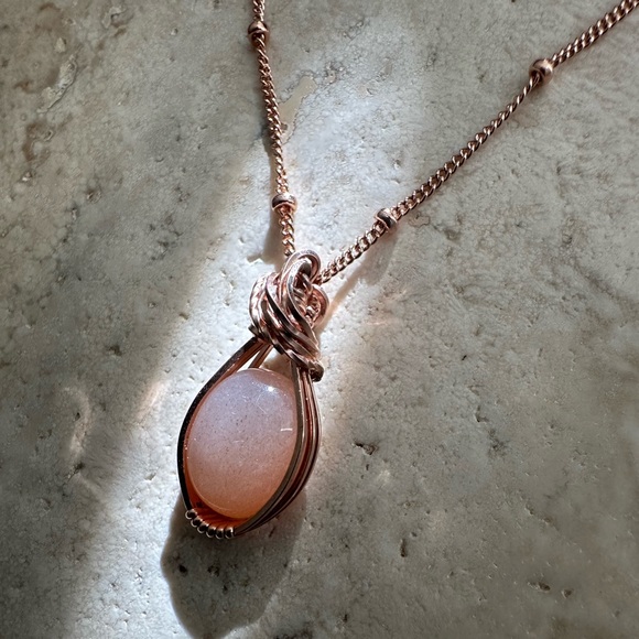 COMBO* 14k Rose Gold Filled Pink Moonstone Necklace Chain and Pendant - Picture 4 of 8